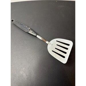 Vintage Foley USA Chrome‎ Plated Slotted Black Handled Spatula